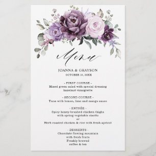 Shades of Dusty Purple Blooms Floral Wedding Menu