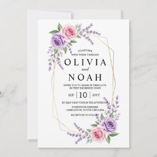 Shades of Dusty Purple Blooms Geometric Wedding Invitation