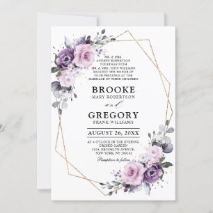 Shades of Dusty Purple Blooms Geometric Wedding Invitation