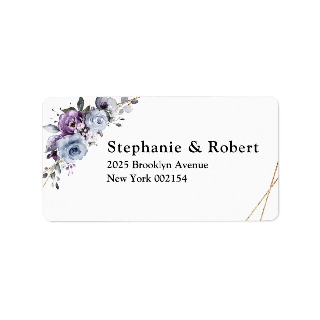 Shades of Dusty Purple Blooms Geometric Wedding Label (Front)