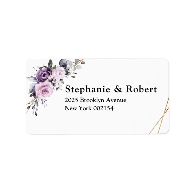 Shades of Dusty Purple Blooms Geometric Wedding Label (Front)