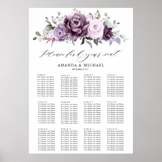 Shades of Dusty Purple Blooms Guest Seating Chart