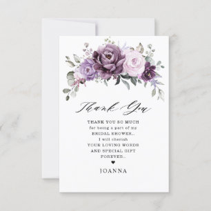 Shades of Dusty Purple Blooms Moody Bridal Shower Thank You Card