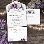Shades of Dusty Purple Blooms Moody Floral Wedding All In One Invitation<br><div class="desc">Elegant and modern floral midsummer wedding all in one invitation features a bouquet of watercolor roses peonies in shades of purple plum, dusty rose, dusty pink , mauve, sage with lush green botanical leaves and eucalyptus. Please find more matching designs and variations from my "blissweddingpaperie" store. And feel free to...</div>