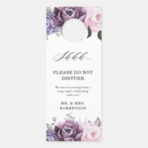 Shades of Dusty Purple Blooms Moody Floral Wedding Door Hanger