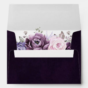 Shades of Dusty Purple Blooms Moody Floral Wedding Envelope