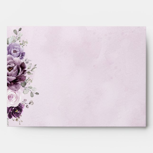 Shades of Dusty Purple Blooms Moody Floral Wedding Envelope (Front)