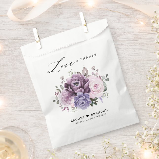 Shades of Dusty Purple Blooms Moody Floral Wedding Favour Bag (Clipped)