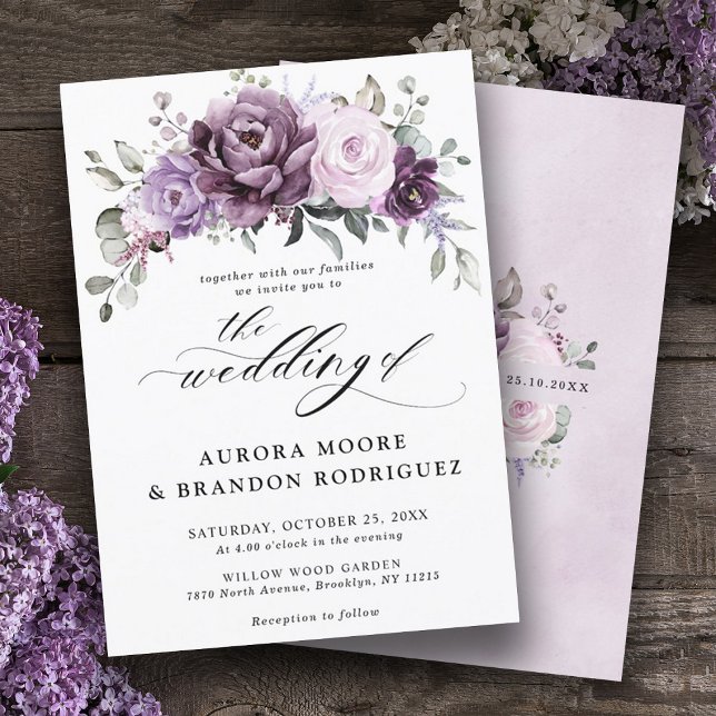 Shades of Dusty Purple Blooms Moody Floral Wedding Invitation (Creator Uploaded)