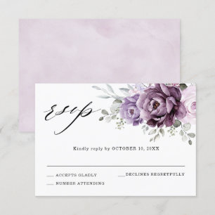 Shades of Dusty Purple Blooms Moody Floral Wedding RSVP Card