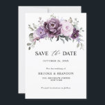 Shades of Dusty Purple Blooms Moody Floral Wedding Save The Date<br><div class="desc">Elegant and modern floral midsummer wedding save the date card features a bouquet of watercolor roses peonies in shades of purple plum, dusty rose, dusty pink , mauve, sage with lush green botanical leaves and eucalyptus. Please find more matching designs and variations from my "blissweddingpaperie" store. And feel free to...</div>
