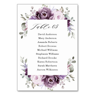 Shades of Dusty Purple Blooms Moody Floral Wedding Table Number