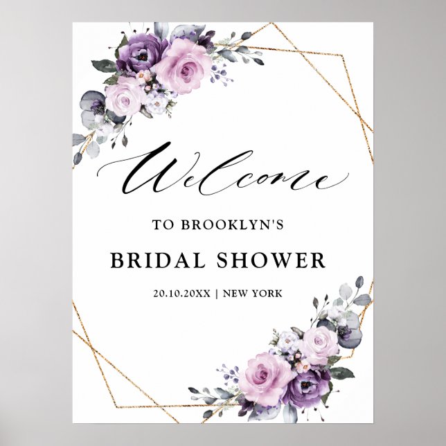 Shades of Dusty Purple Bridal Shower Welcome Poster (Front)