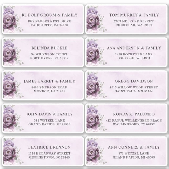 Shades of dusty Purple Plum Wedding Guest Address  (Front)