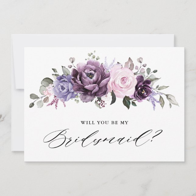 Shades of Dusty Purple Will you be my Bridesmaid Invitation (Front)
