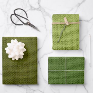 SHADES OF FALL GREEN BURLAP LOOK TEXTURE WRAPPING PAPER SHEET