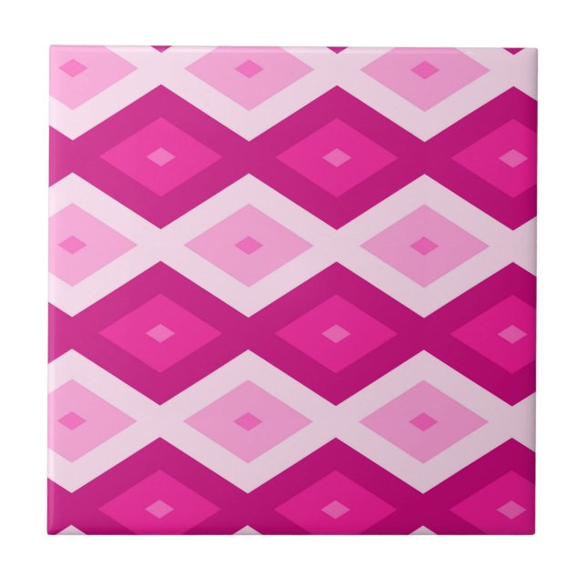 Shades of fuchsia diamond pattern ceramic tile (Front)