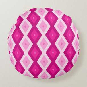 Shades of fuchsia diamond pattern round cushion