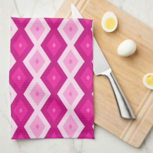 Shades of fuchsia diamond pattern tea towel
