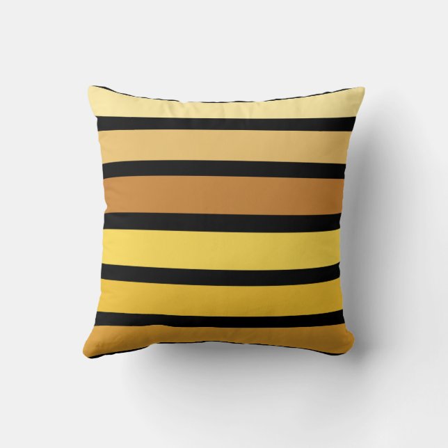 Shades Of Golden Yellow Stripes On Black  Cushion (Back)