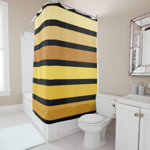 Shades Of Golden Yellow Stripes On Black  Shower Curtain