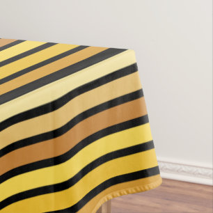 Shades Of Golden Yellow Stripes On Black  Tablecloth