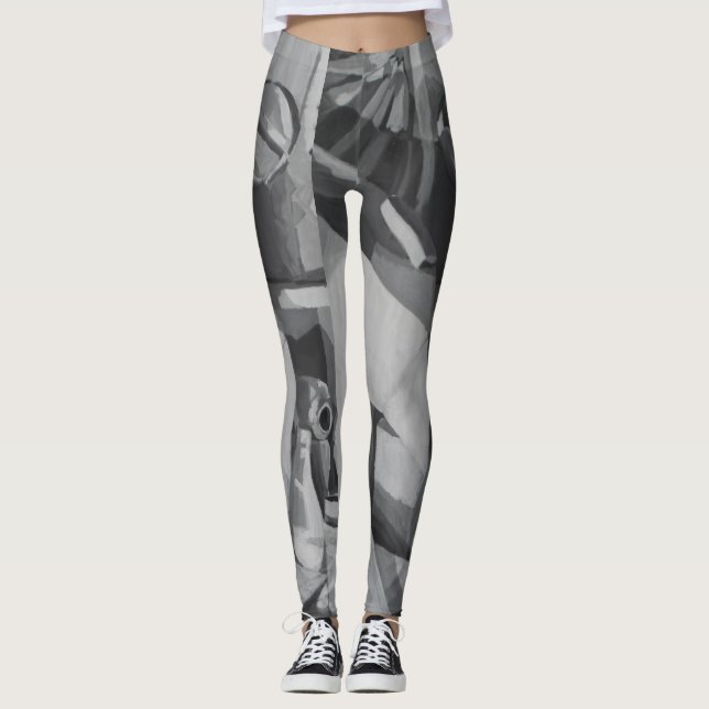 Shades of Gray Abstract Leggings (Front)