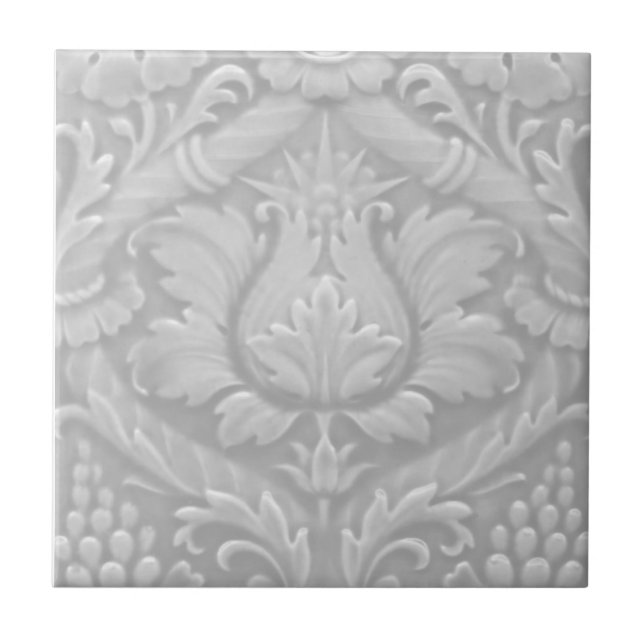 Shades of Gray Faux Relief Repro Victorian Ceramic Tile (Front)