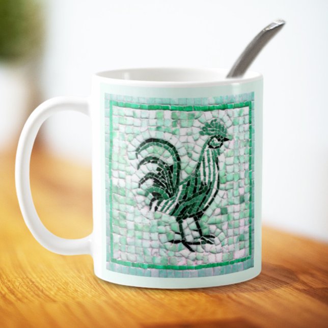 Shades of Green and Black Mosaic Chicken Art Coffee Mug (Creator Uploaded)