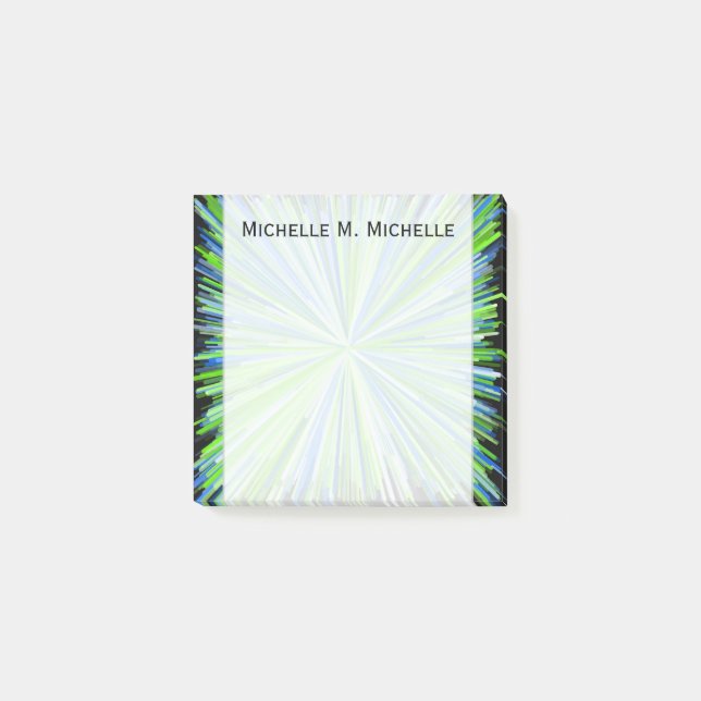 Shades of Green/Blue Line Burst Pattern + Name Post-it Notes (Front)
