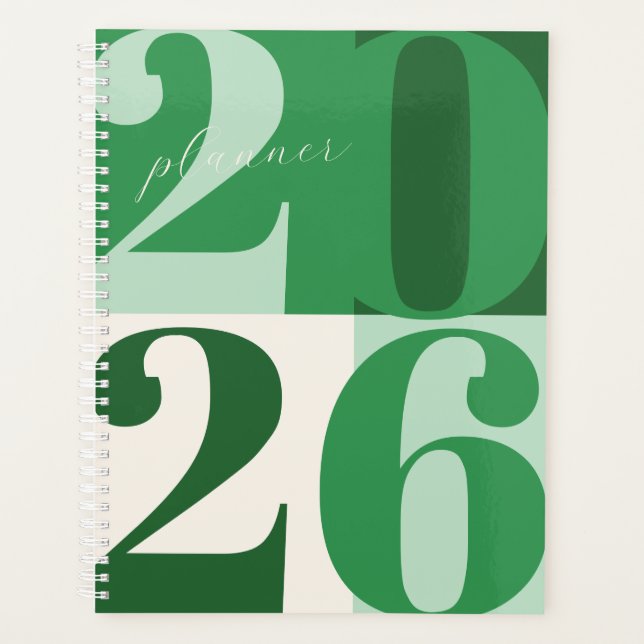 Shades of Green Bold Year Colour Block Planner (Front)