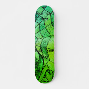 shades of green chevron cobweb abstract retro art skateboard
