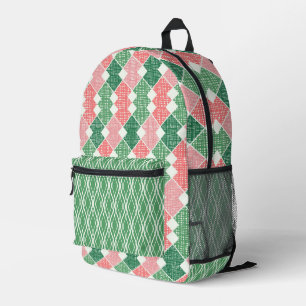 SHADES OF GREEN & CORAL ORANGE GEOMATRIC PATTERNS PRINTED BACKPACK