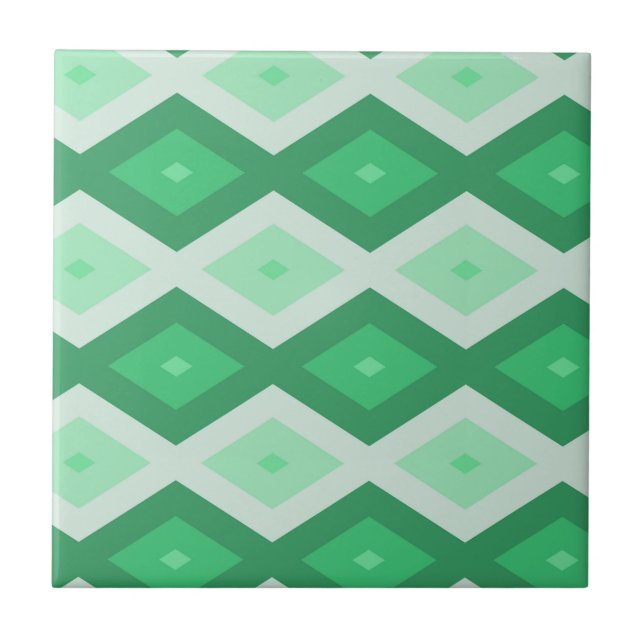 Shades of green diamond pattern ceramic tile (Front)