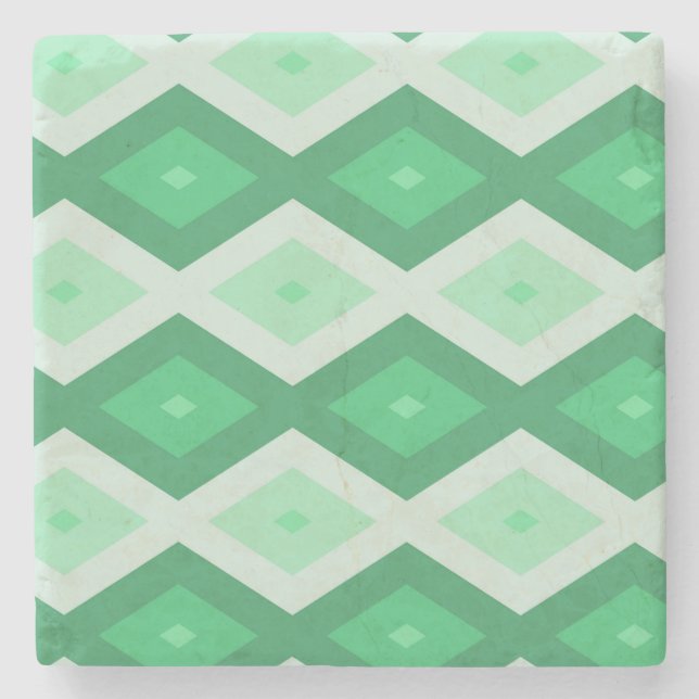 Shades of green diamond pattern stone coaster (Front)