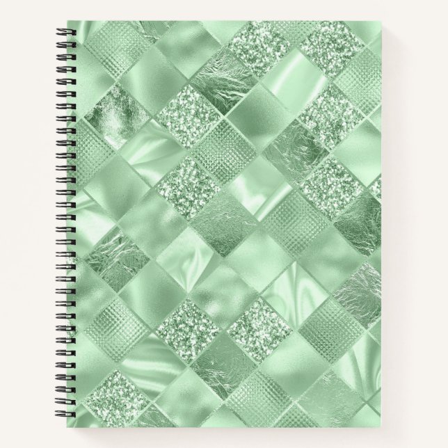 SHADES OF GREEN DIAMOND SHIMMER PLAID NOTEBOOK (Front)