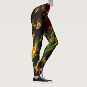 Shades of green drained in flame of fire leggings