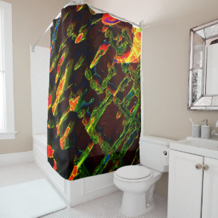 Shades of green drained in flame of fire shower curtain
