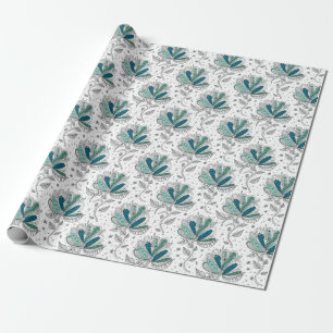 Shades of Green Floral Abstract Doodle Art Style  Wrapping Paper
