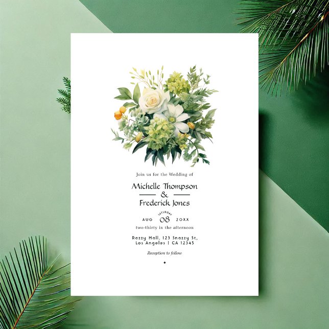Shades of Green Floral Wedding Invitation (Shades of Green Floral Wedding Invitation)