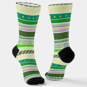 Shades of Green Fun, Colourful, Graphic Stripes Socks