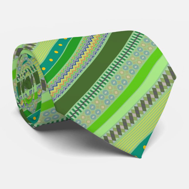 Shades of Green Fun, Colourful, Graphic Stripes Tie (Rolled)