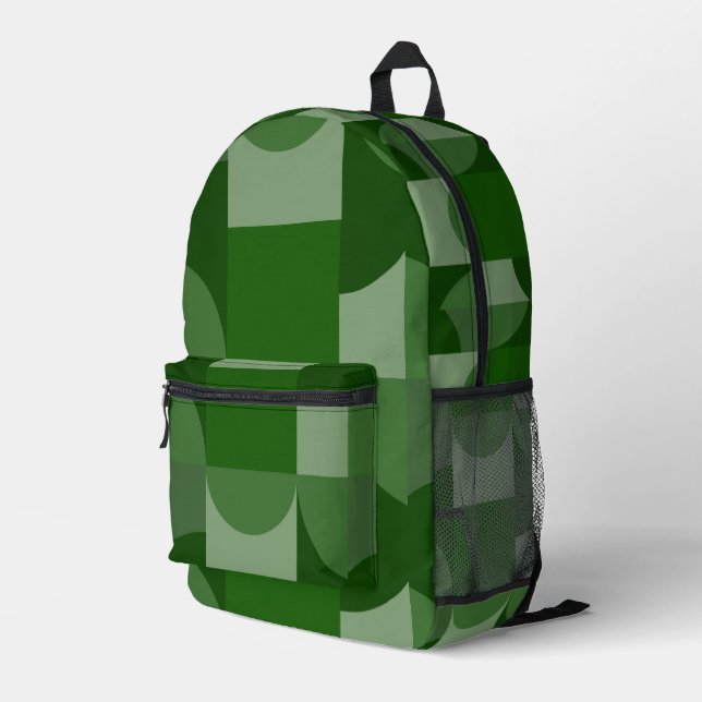 Shades of green geometric shapes pattern printed backpack (Back Corner Right)