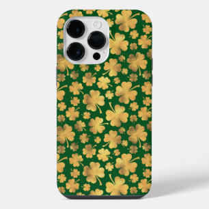 SHADES OF GREEN & GOLD IRISH SHAMROCKS iPhone 14 PRO MAX CASE