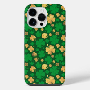 SHADES OF GREEN & GOLD IRISH SHAMROCKS iPhone 14 PRO MAX CASE