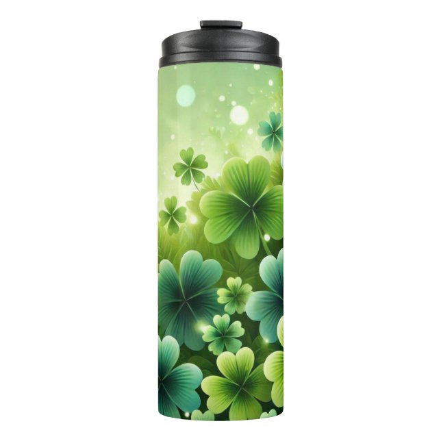 SHADES OF GREEN IRISH CELTIC SHAMROCKS THERMAL TUMBLER (Front)