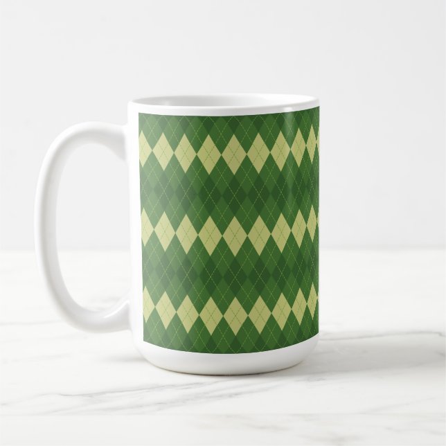 SHADES OF GREEN IRISH DIAMOND ARGYLE PATTERN COFFEE MUG (Left)