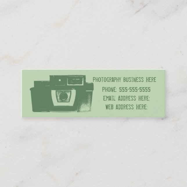 Shades of Green Retro Film Camera Business Card (Front)