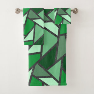 Shades of green stained glass pattern bath towel set