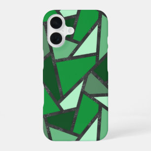 Shades of green stained glass pattern iPhone 16 case